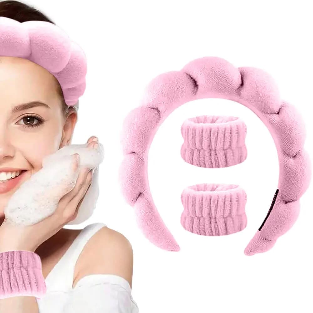 Faixa de skincare com munhequeiras